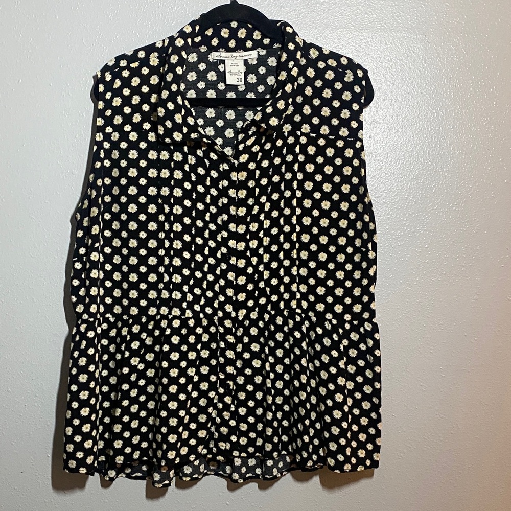 American Rag Black Sleeveless Daisy-Print Peplum Top